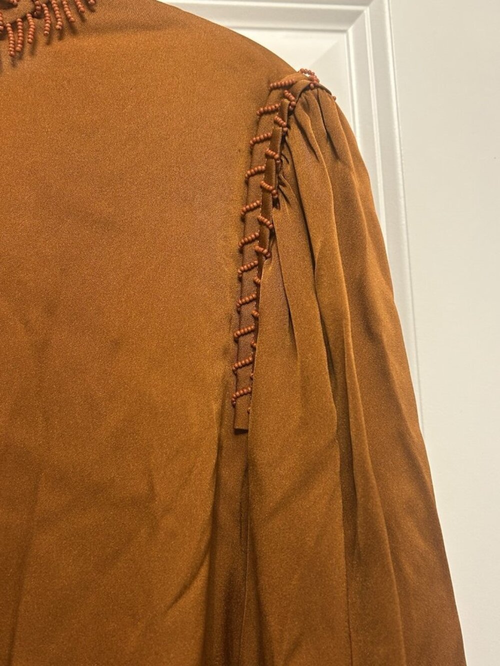Kobi Halperin Shirt Medium Silk Stretch Beaded Peasant Blouse Burnt Orange Beads - Picture 14 of 16